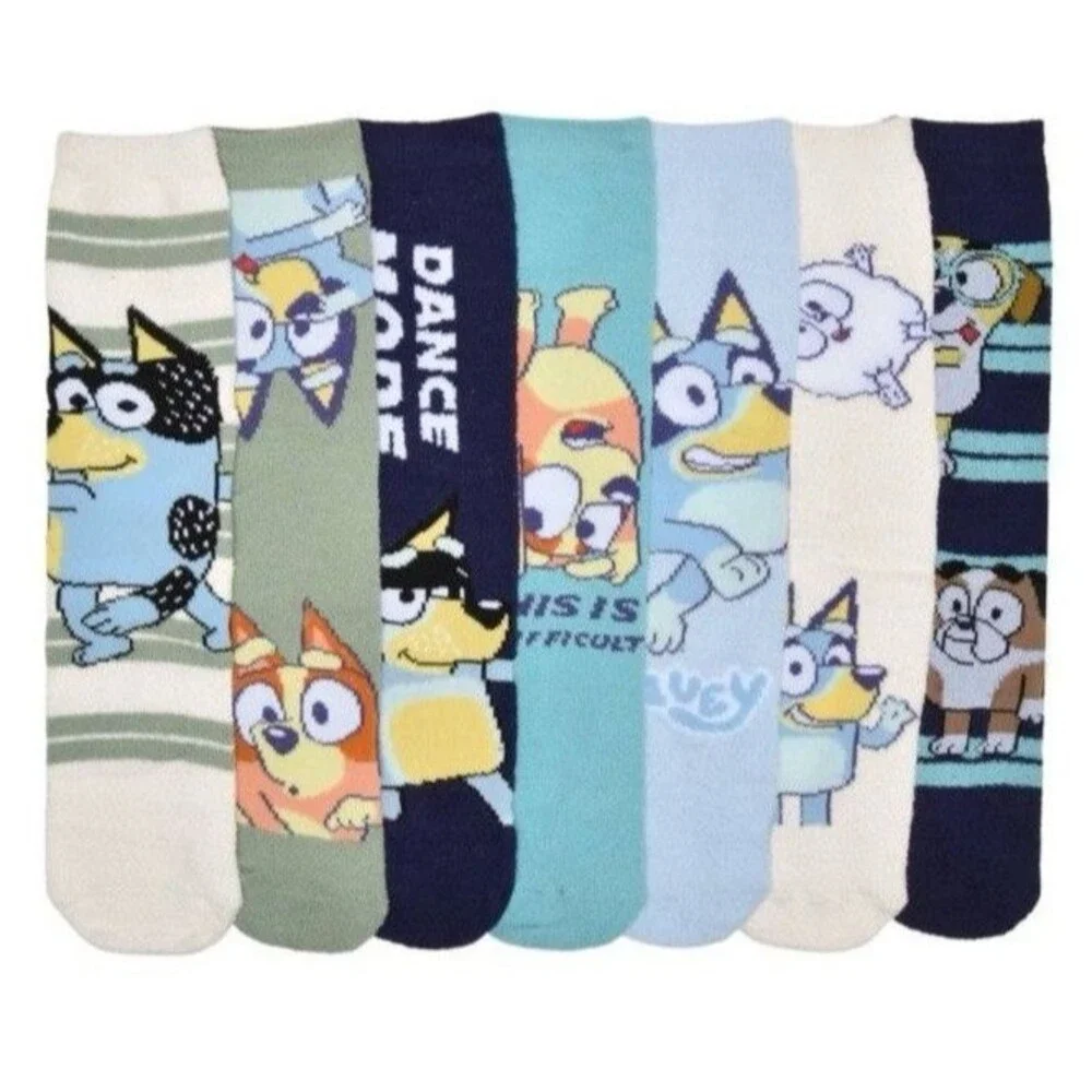 NIB Bluey 7 Days of Cozy Crew Socks Men's Shoe Size 6-12 7 Pr Gift